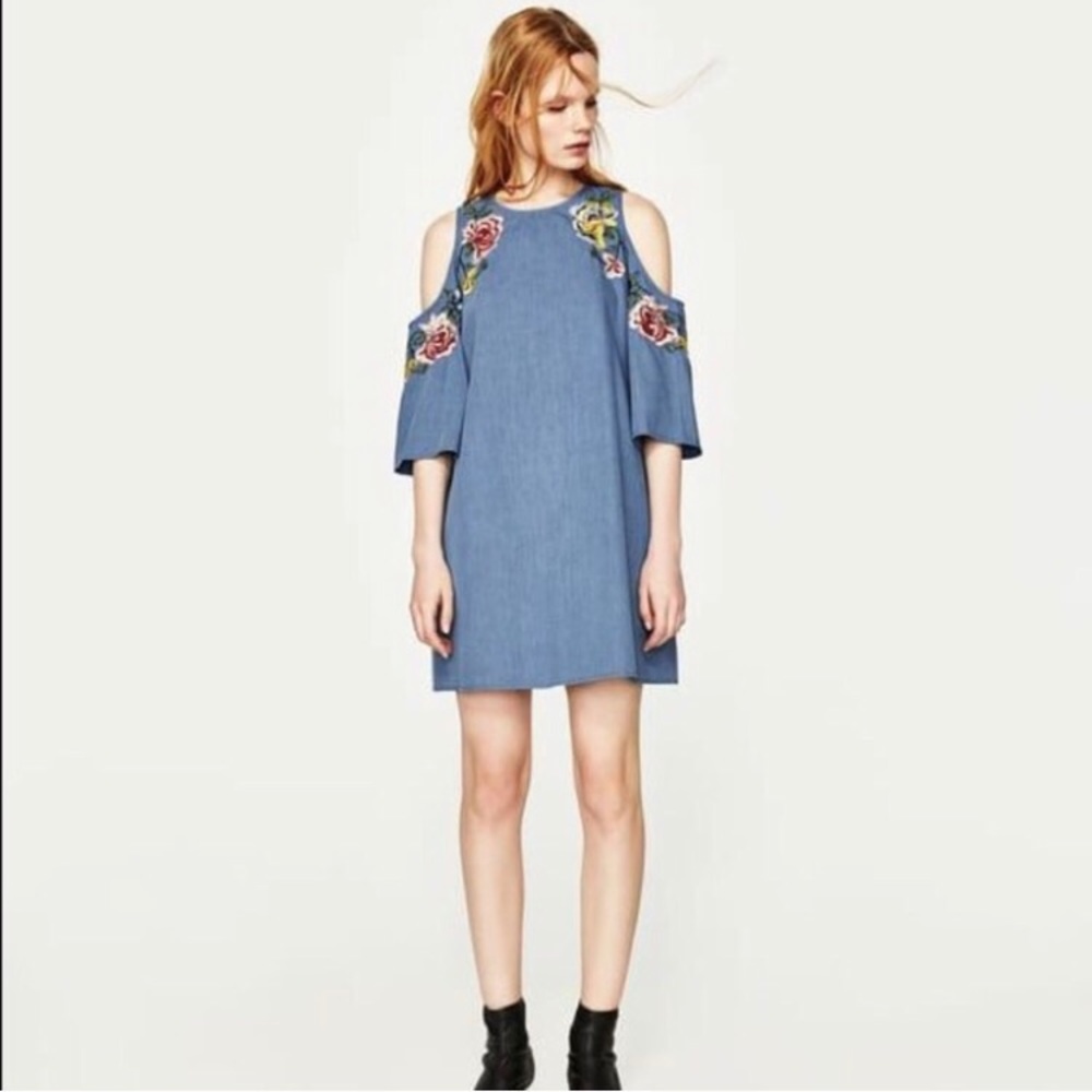 NWT Zas floral embroidered denim dress